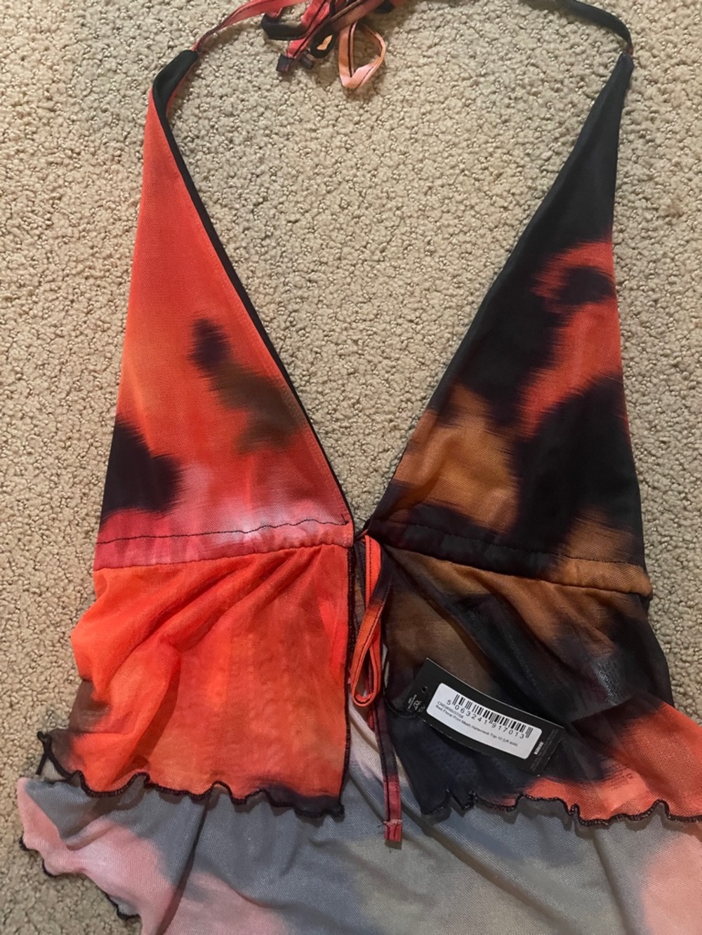 PrettyLittleThing Pink and Black Halter Tie-Front Top